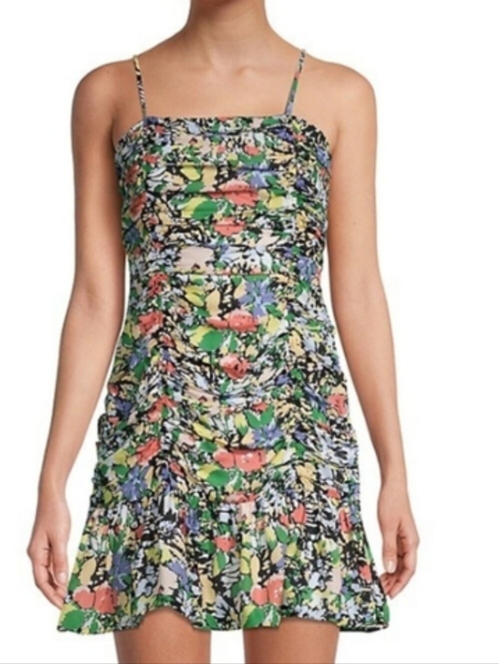 Parker Floral Spaghetti-Strap Dress in Green, Blue, and Pink